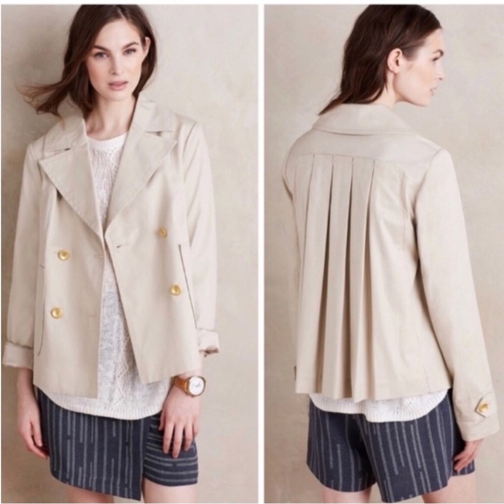 Anthropologie Cartonnier Tan Pleated Back Pea Coat Size 4